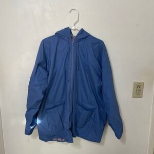 Misty Harbor Original Blue Hooded Rain Jacket Plaid Lined Windbreaker Womens M